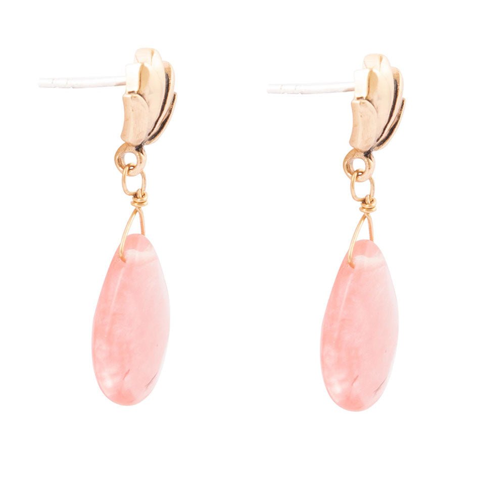 Pink Quartz Golden Lotus Drop Earrings
