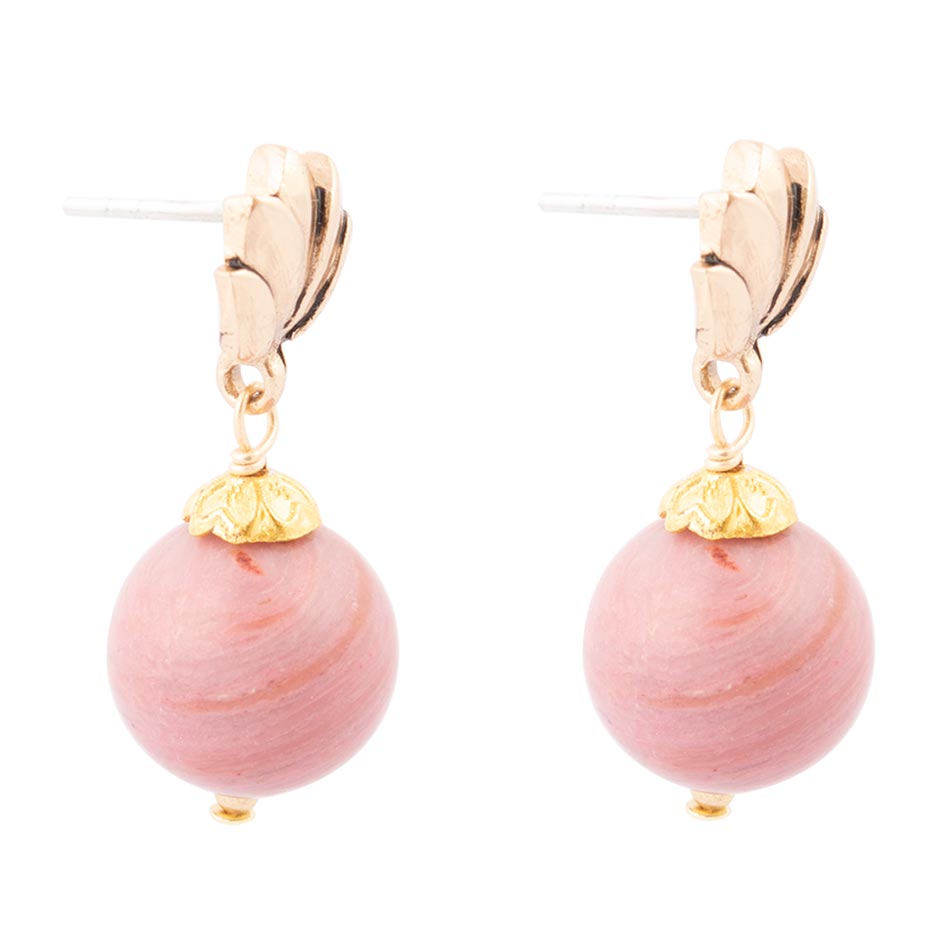 Pink Rhodonite Golden Lotus Drop Earrings