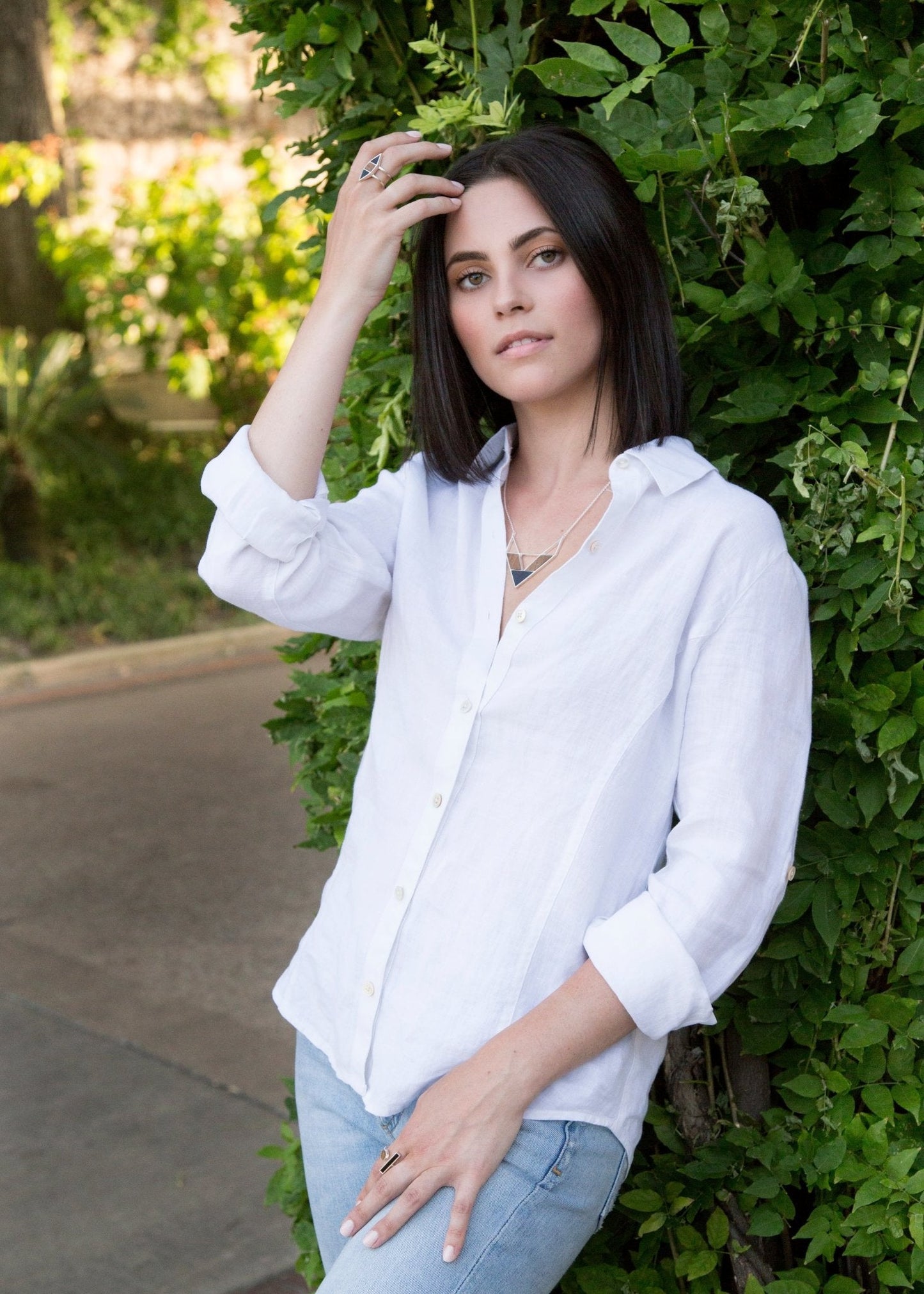 Point Made Wood and Onyx Geometric Sterling Silver Necklace