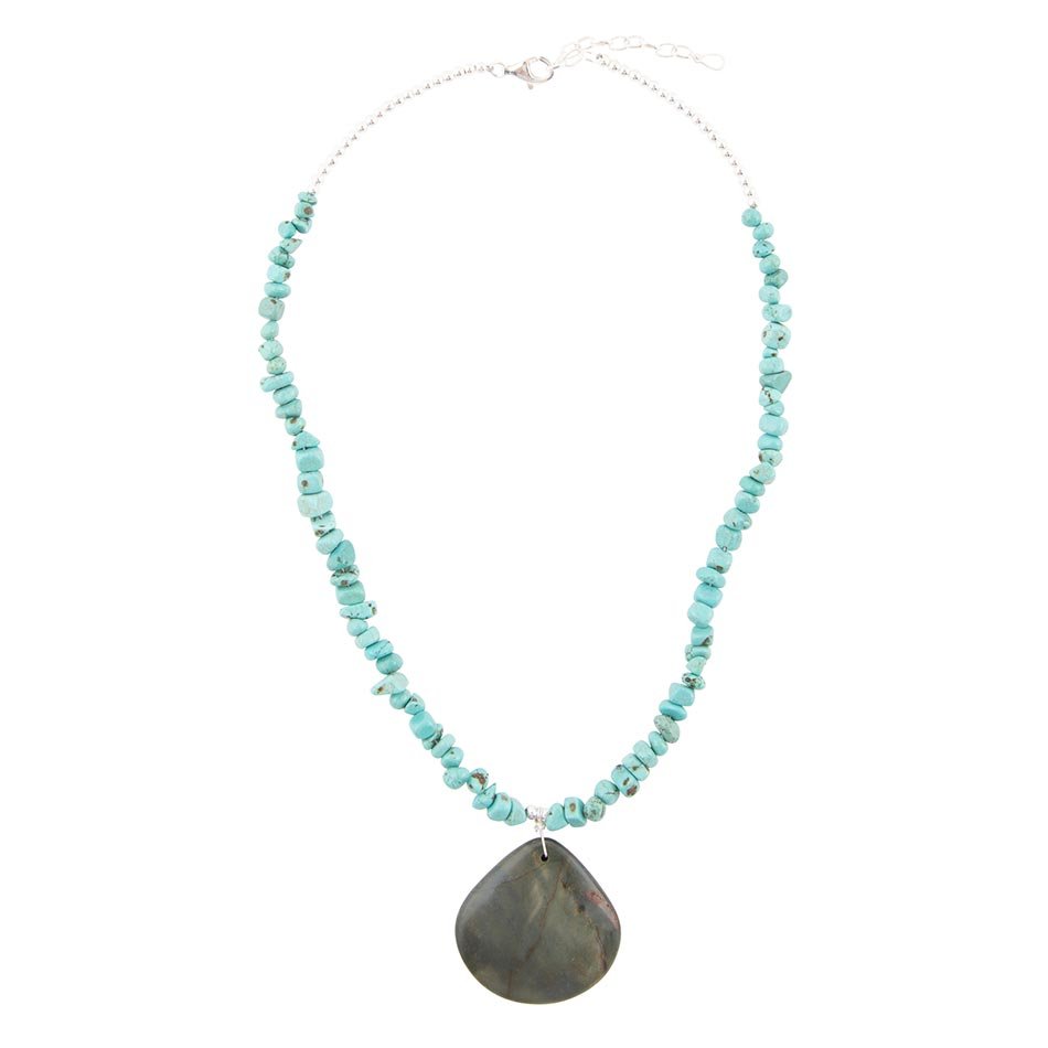 Pueblo Blue Turquoise Magnesite and Jasper Sterling Silver Necklace