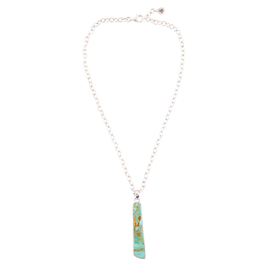 Pueblo Blue Turquoise and Sterling Silver Pendant Necklace