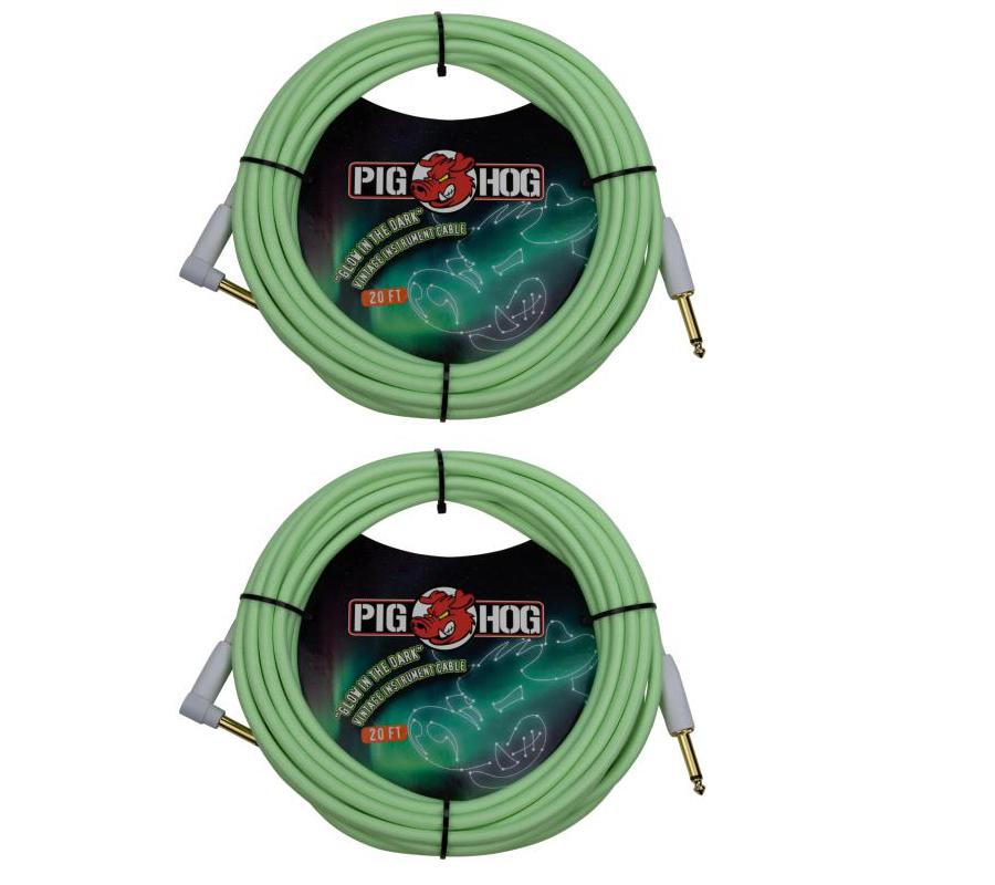Glow in the Dark Right Angle 20ft Instrument Cable PIG HOG PCH20GLOR