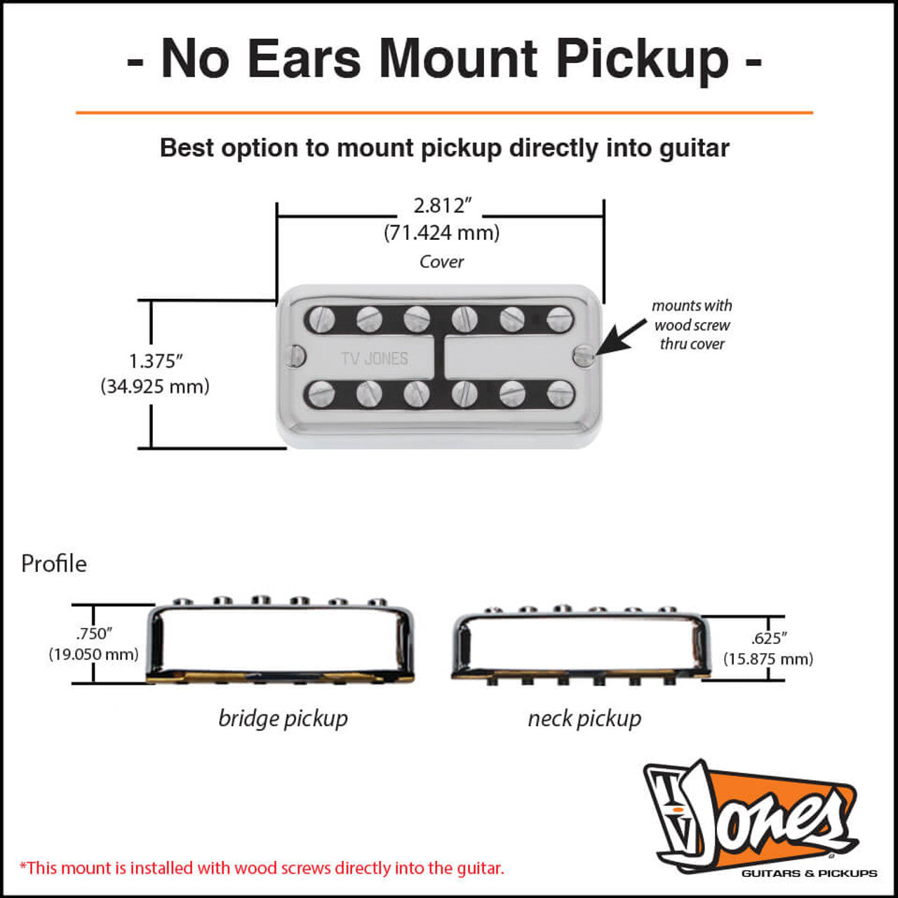 TV Jones Ray Butts Ful-Fidelity Pickup Neck - No Ears Mount-NEW