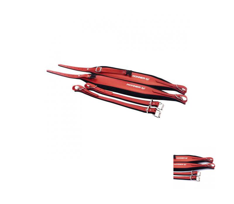 Extra-Large Leather Accordion Strap with Back Strap Red on Black Hohner