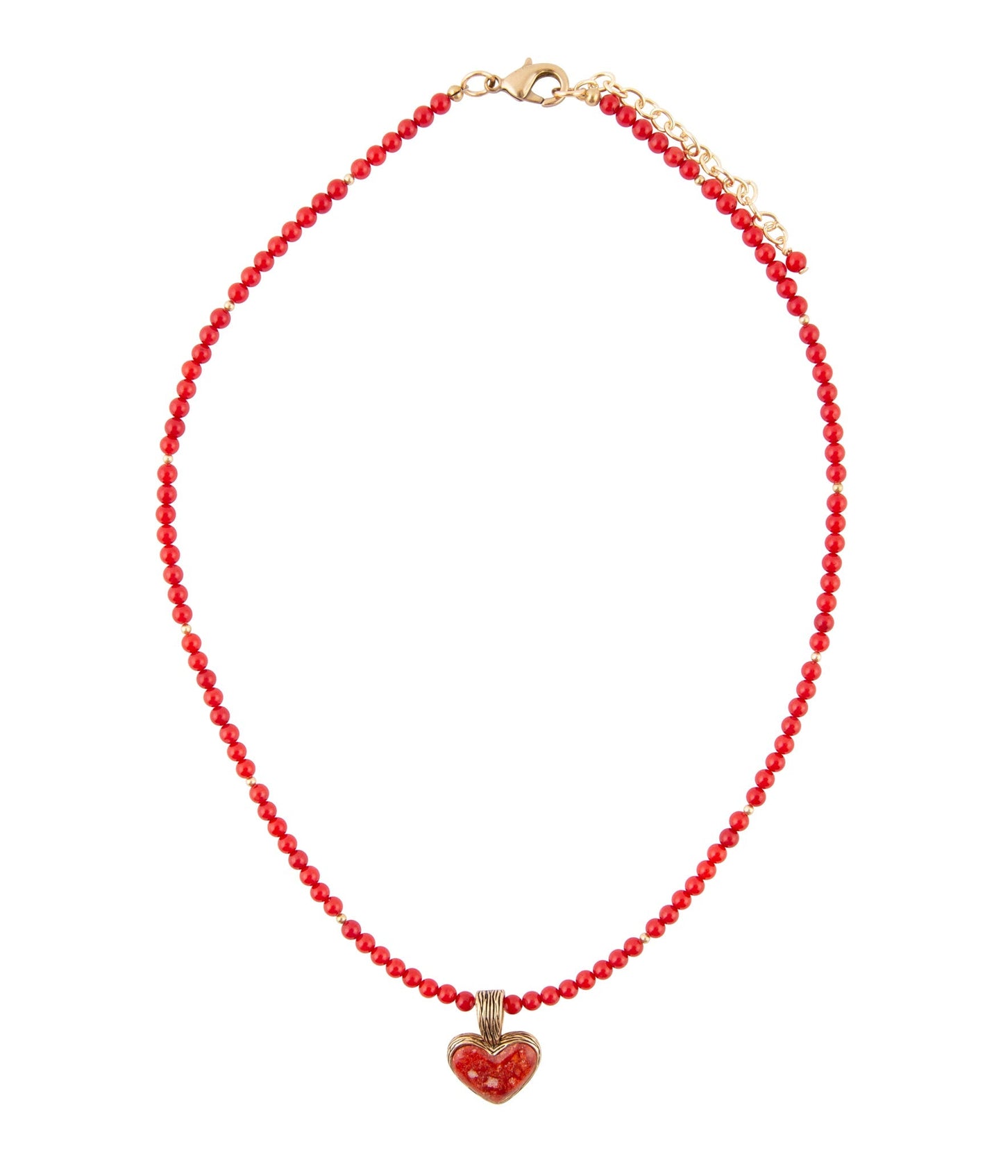 Red Coral Hart Pendant Golden Bronze Necklace