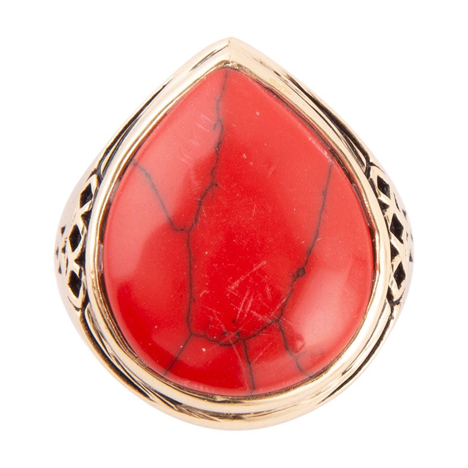 Red Howlite Golden Teardrop Ring