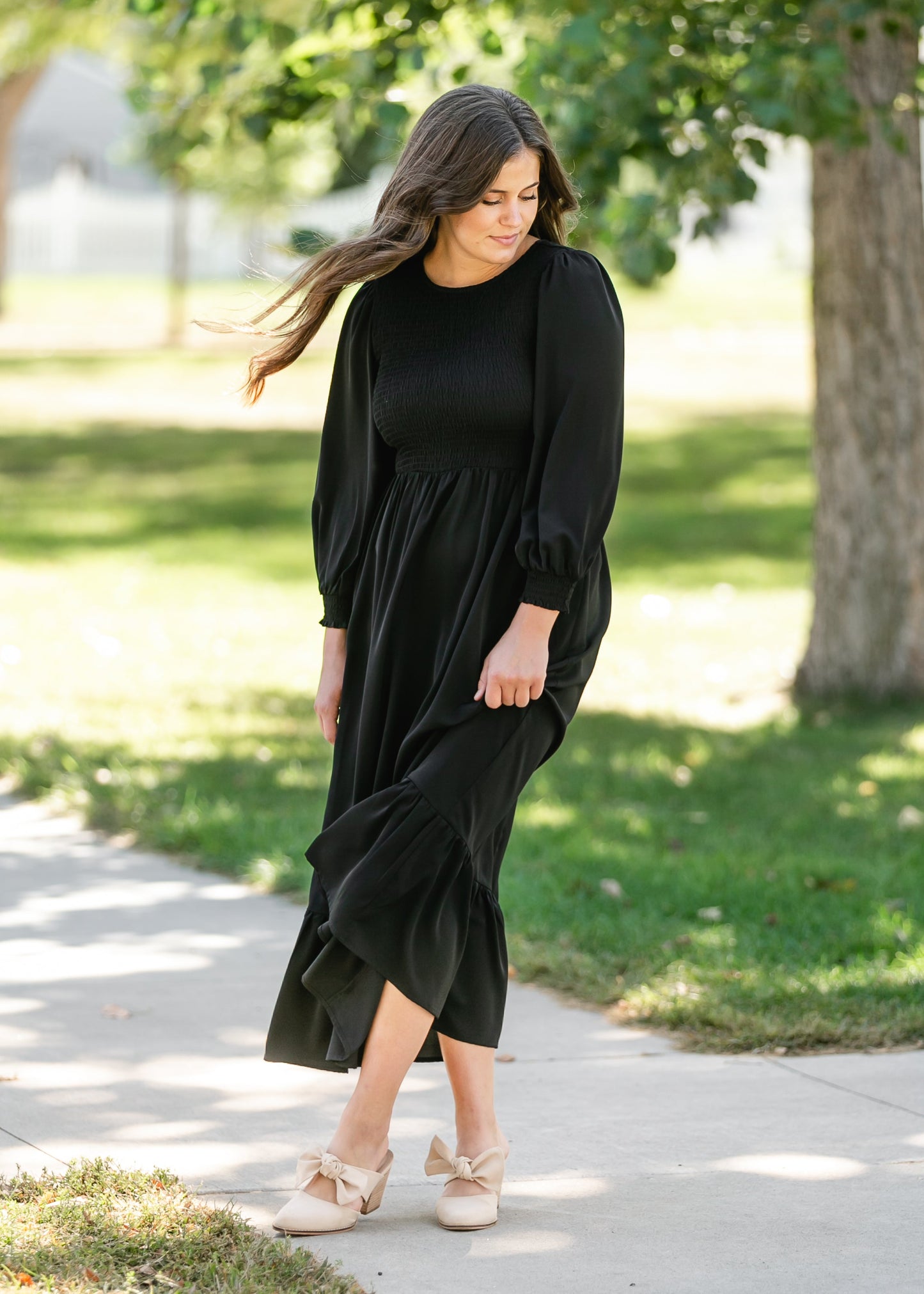 Renee Smocked Bodice Long Sleeve Maxi Dress