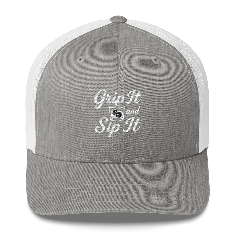 Grip It and Sip It Classic Golf Trucker Hat LXIX GOLF CLUB