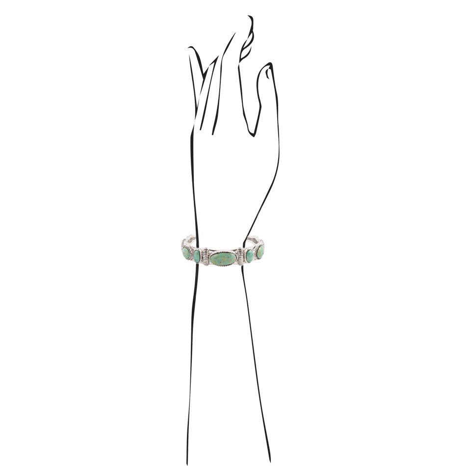 Ribbed Sterling Silver and Blue Turquoise Cuff Bracelet