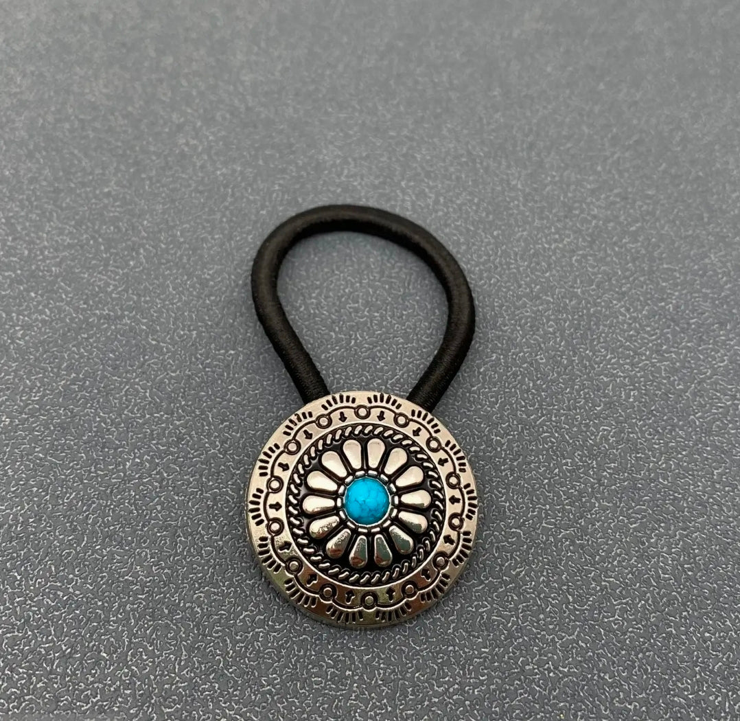 Vintage Western Hair Ties Zinc Alloy Synthetic Turquoise