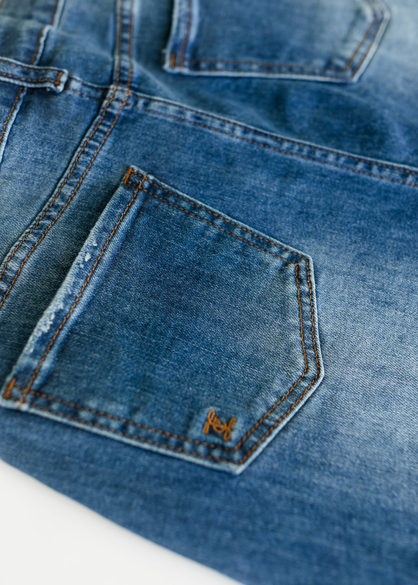 Medium Wash Raw Hem Midi Skirt A-line Rylin by Inherit Co.