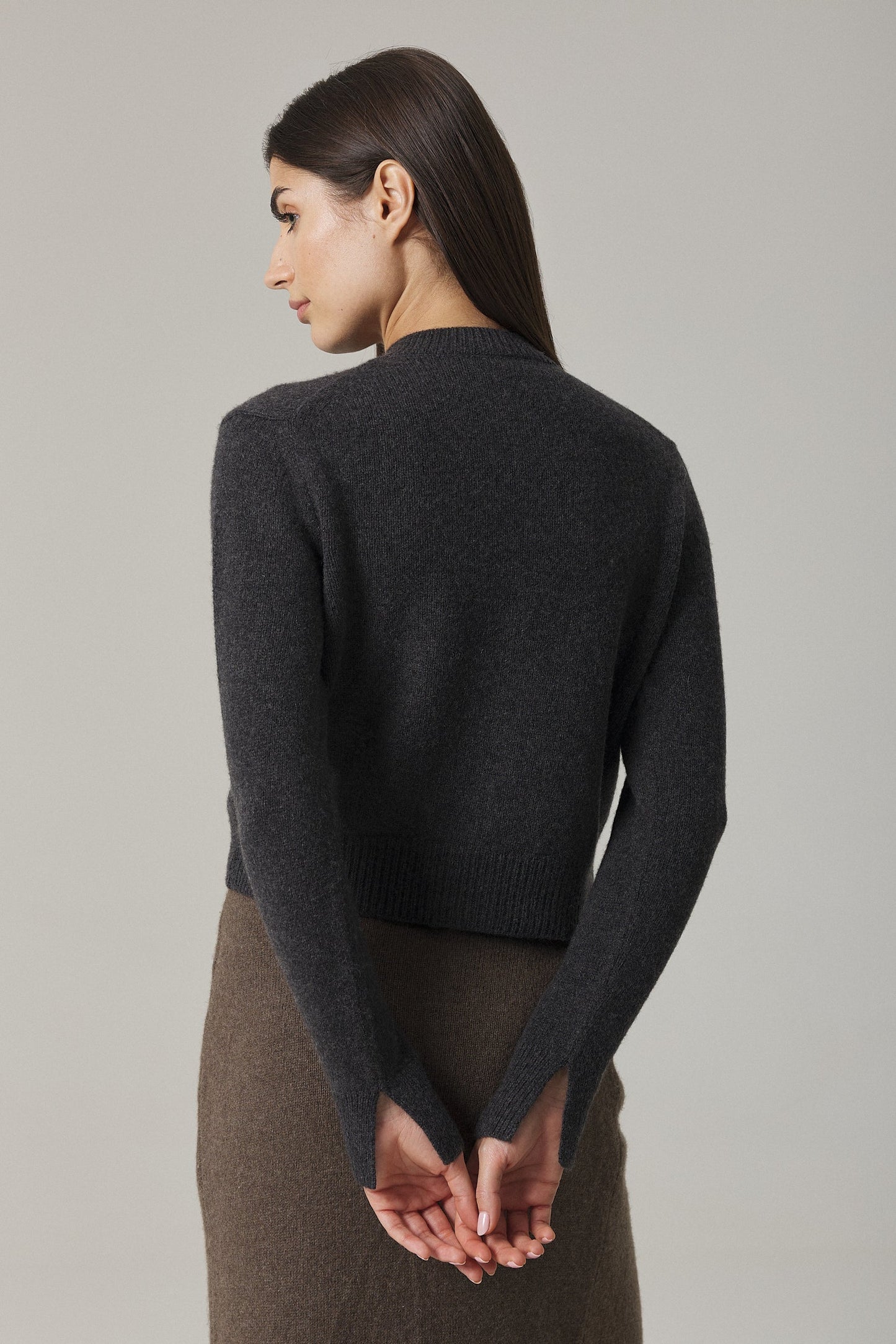 Nyla Anthracite Cropped Cashmere Cardigan