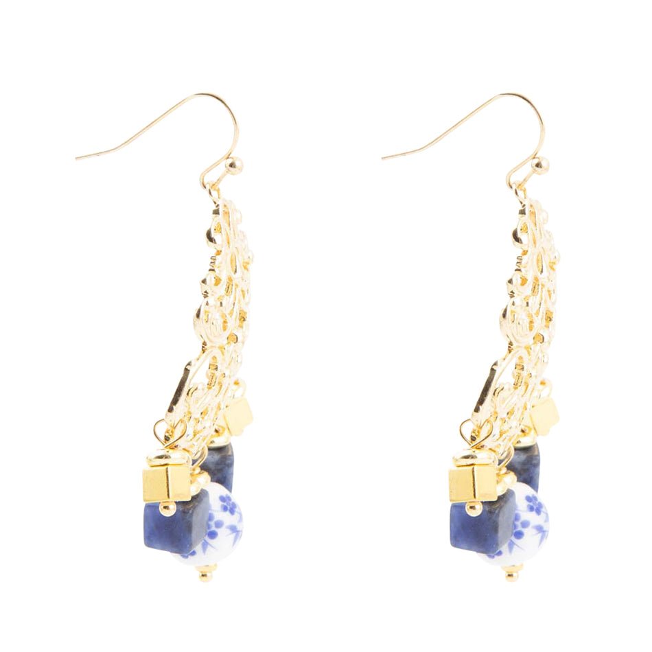 Santorini Cobalt Blue Lapis and Golden Chandelier Earrings