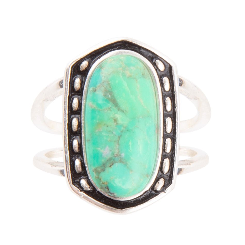 Shielded Lime Green Turquoise and Sterling Silver Ring