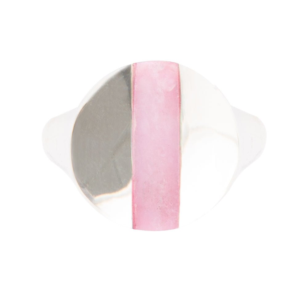 Signet Pink Opal and Sterling Silver Circle Ring