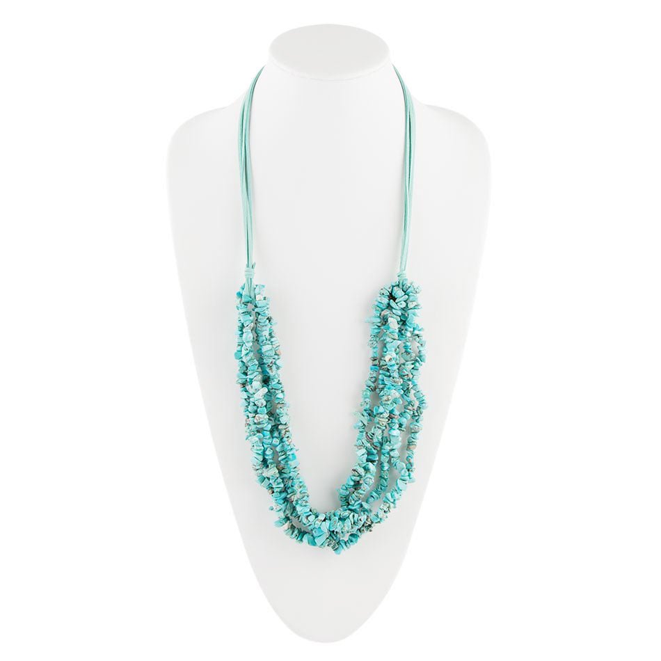Six Strand Blue Turquoise Magnesite and Leather Statement Necklace