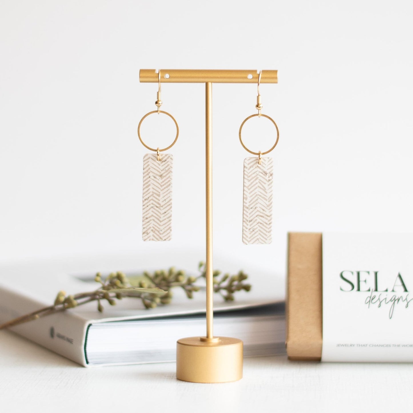 Soft Taupe Leather Statement Earrings Mia by Sela Designs