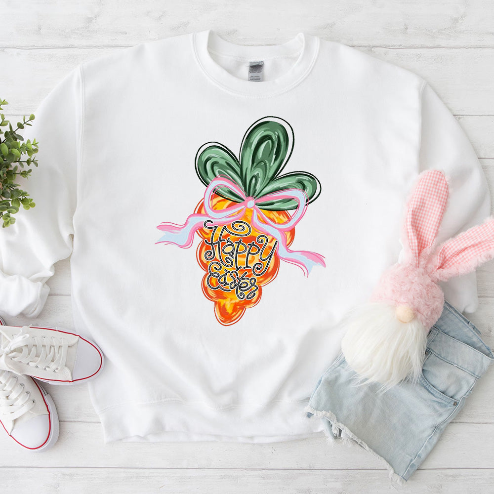 Happy Easter Carrot Coquette Sweatshirts Preppy Easter Sweatshirt