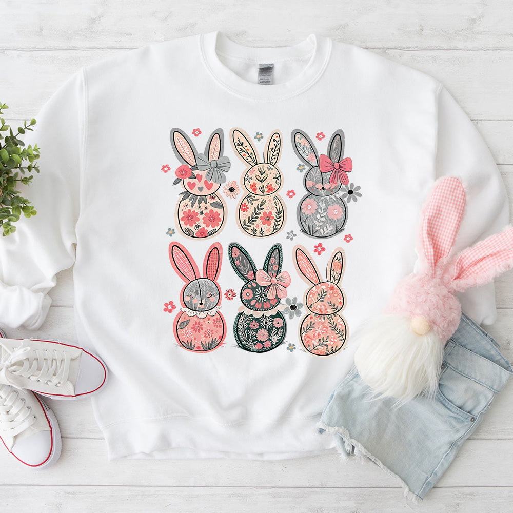Easter Bunny Floral Sweatshirts Soft Comfortable Coquette