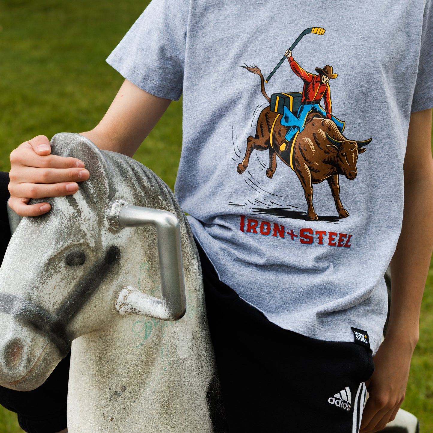 Ride The Bull Graphic Hockey T-Shirt Iron+Steel