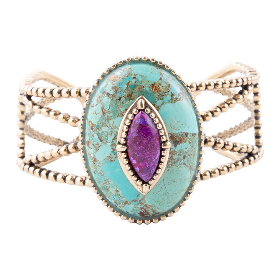 Stacked Blue and Purple Turquoise Golden Cuff Bracelet