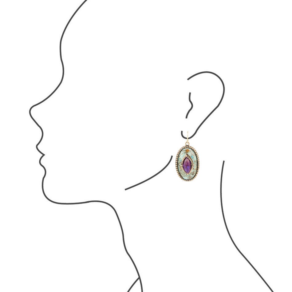 Blue and Purple Turquoise Golden Drop Earrings Stacked Stone Barse Jewelry