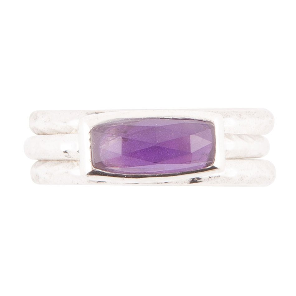 Stacking Hammered Purple Amethyst and Sterling Silver Ring Set