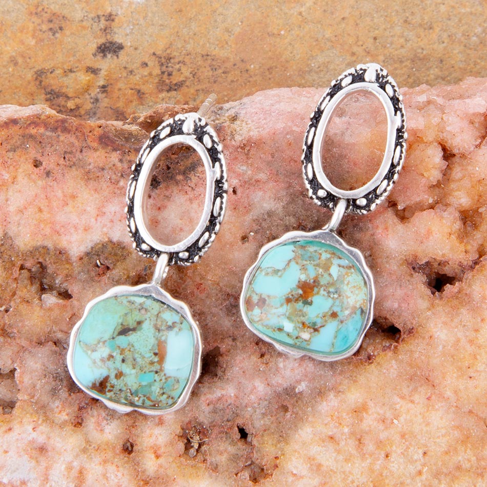 Blue Turquoise Sterling Silver Drop Earrings