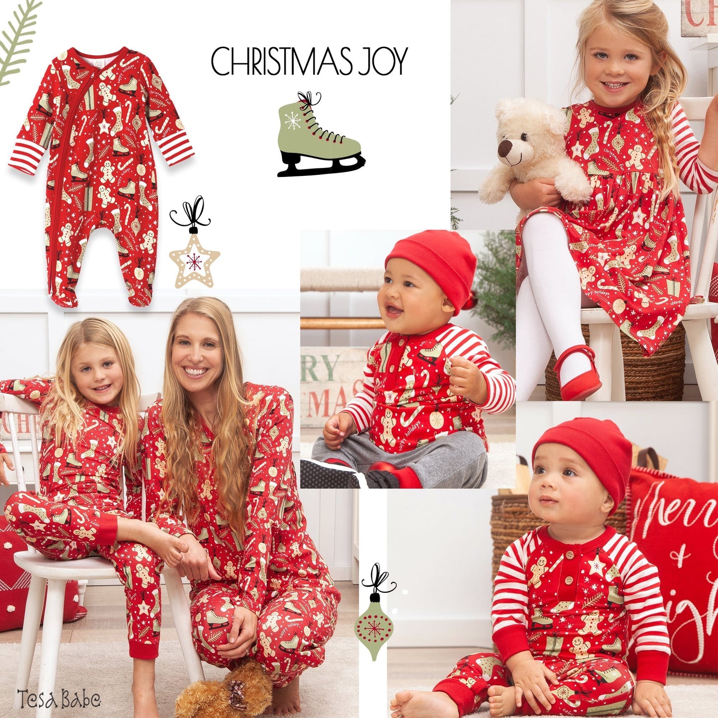 Christmas Collage Red Stripe Sleeve Boys Set Bamboo Cotton Tesa Babe