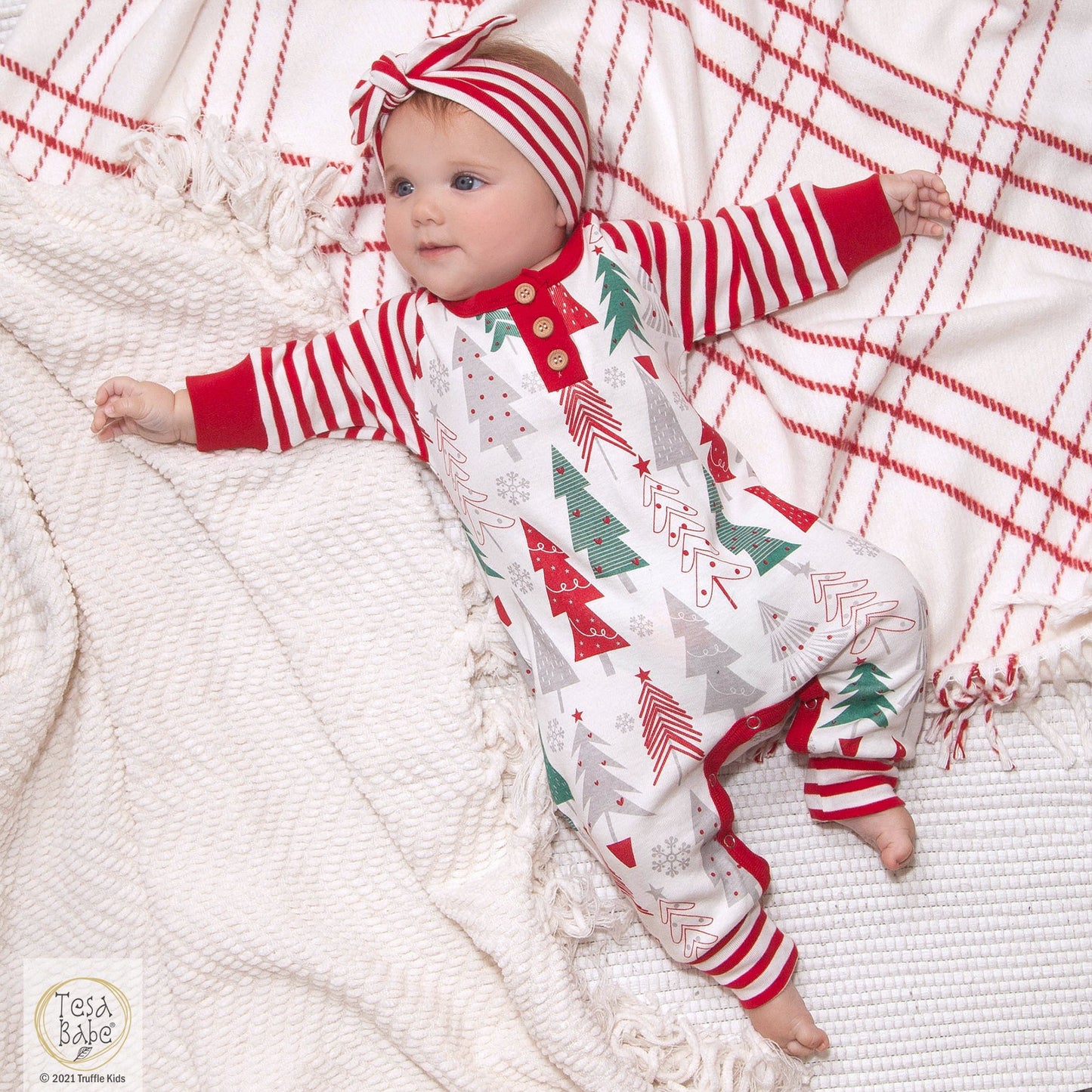 Christmas Trees Henley Cotton Romper Baby Clothes