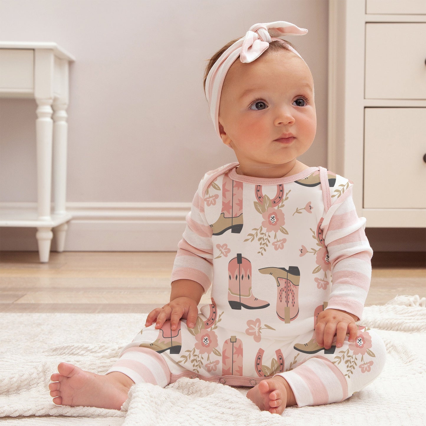 Cowgirl Boots Western Romper Cotton Rib Tesa Babe