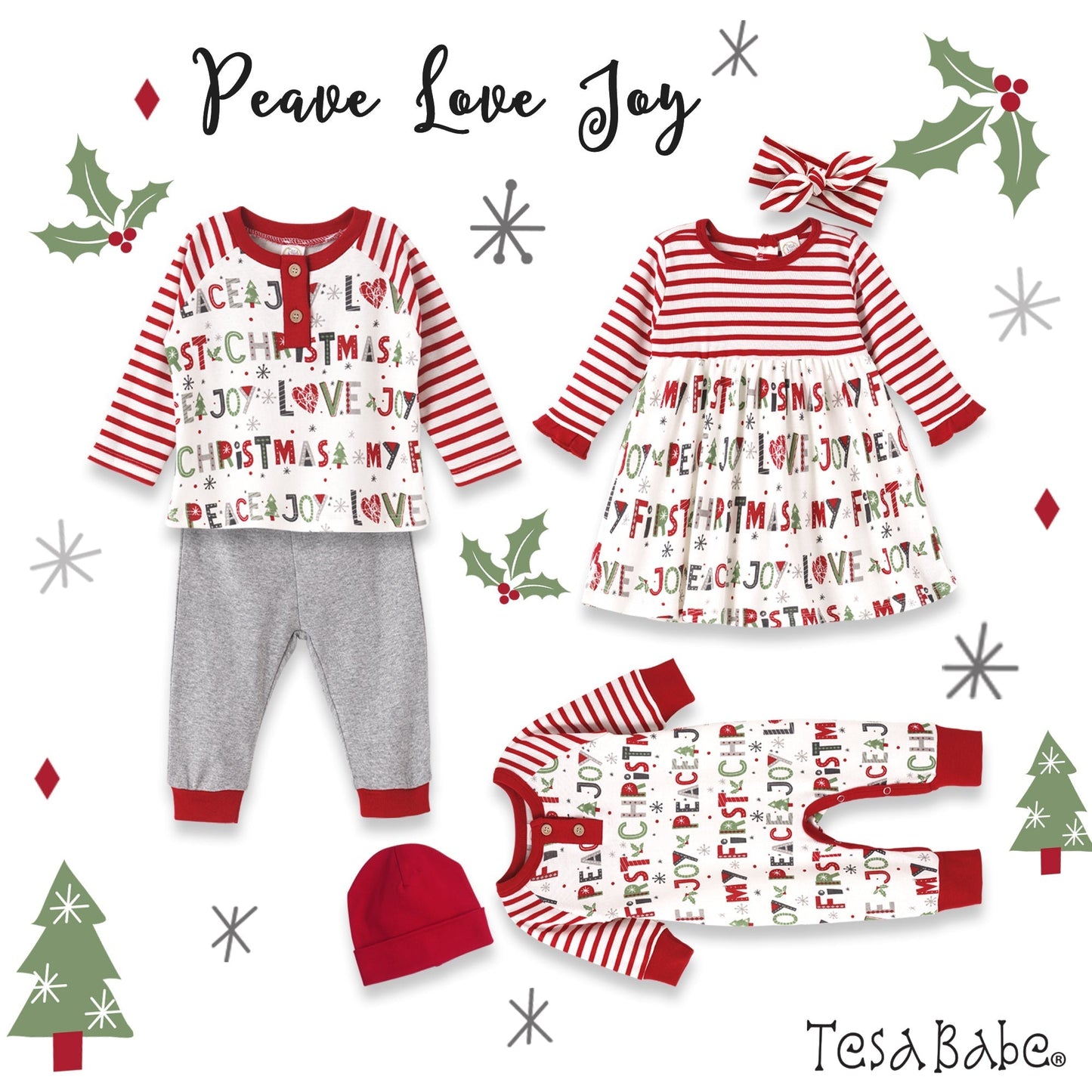 Peace Love Joy Bamboo Stretchy Romper Christmas Tesa Babe