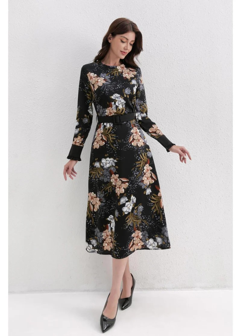 Autumn Bloom Floral Print Midi Dress Miss Finch NYC