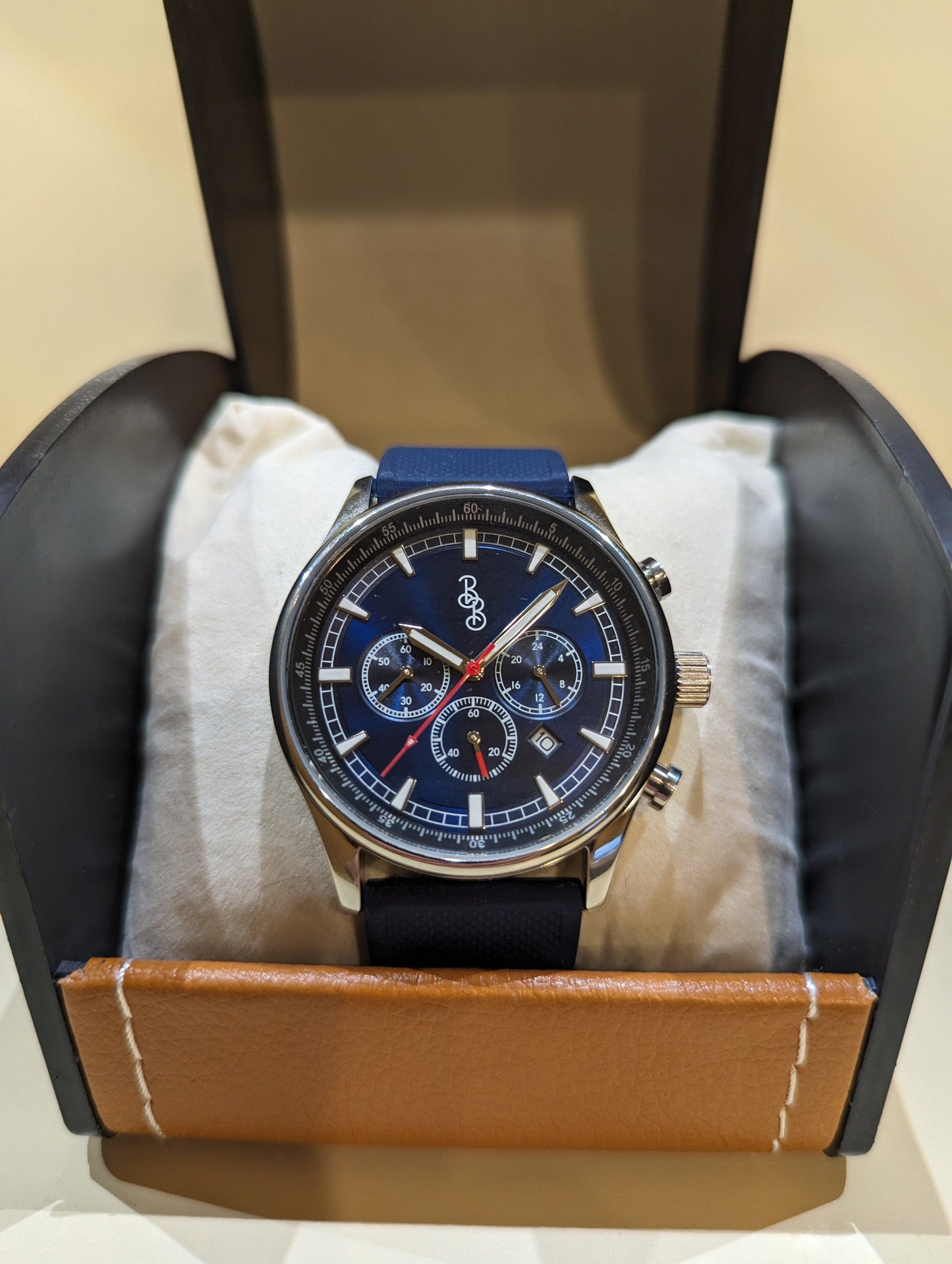 Blue Sport Chronograph Blue Silicone Strap Watch The Beyond Boring Watch Company