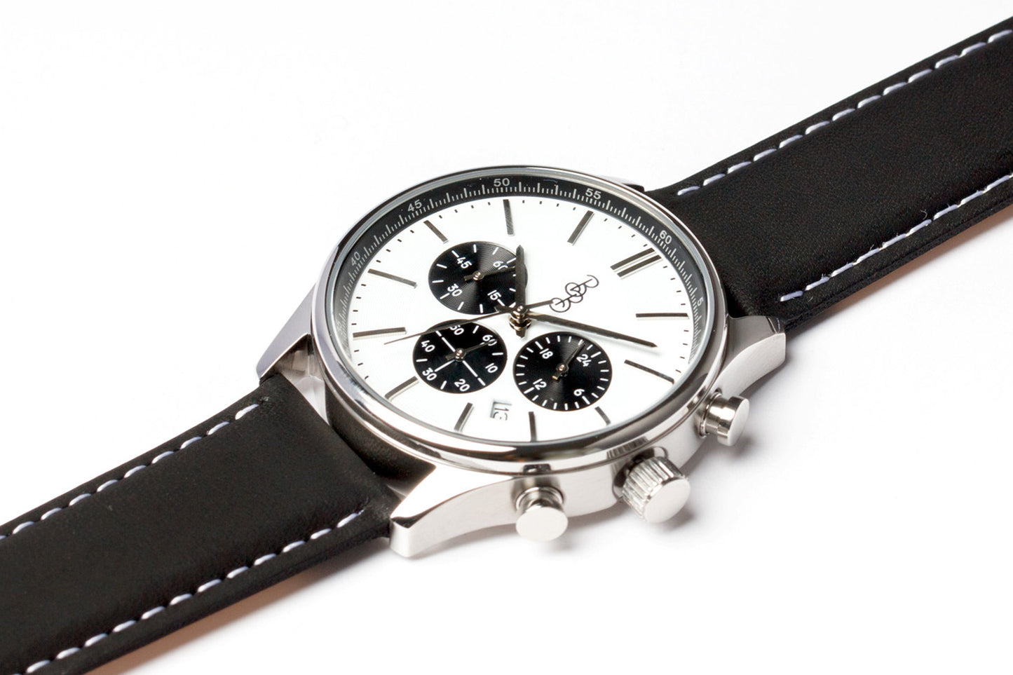 White and Black Chronograph Stainless Steel Watch The Beyond Boring Watch Company
