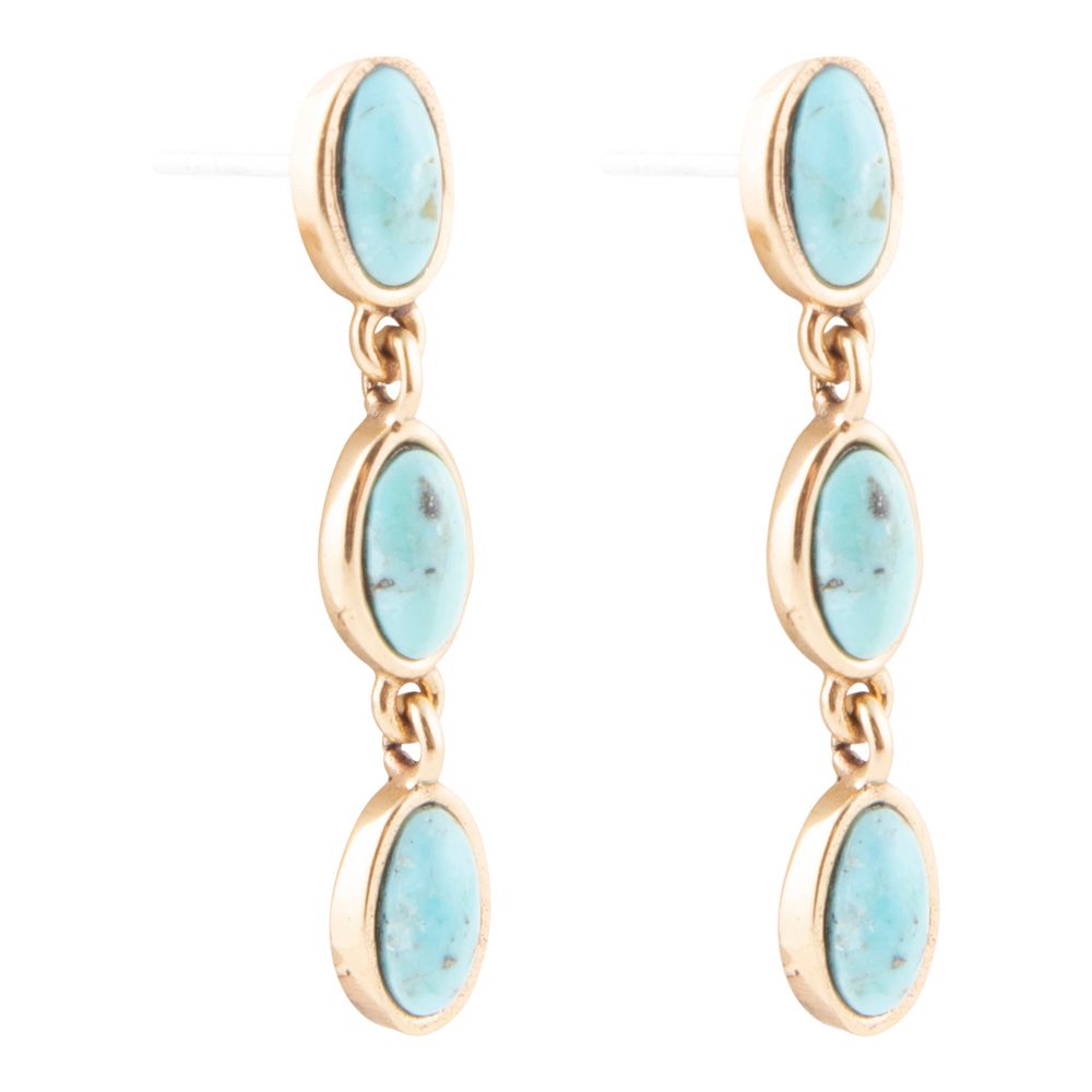Three Times the Blue Turquoise Golden Drop Earrings