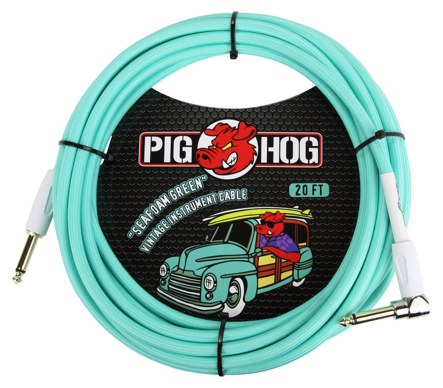 Pig Hog PHM25 8mm Microphone Cable 25 Ft and PCH20SGR Woven Guitar Cable 20 Ft