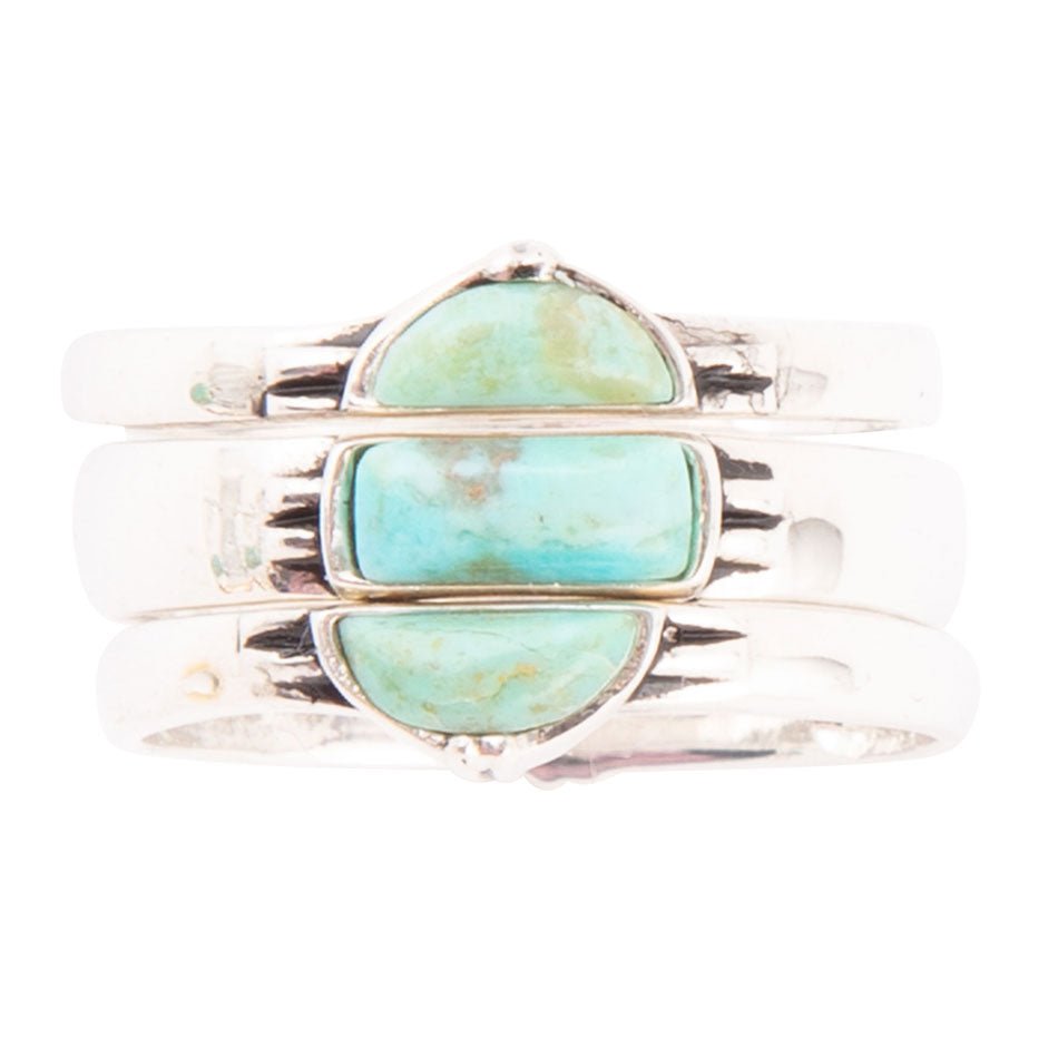Triple Stack Shaped Turquoise and Sterling Silver Ring Set