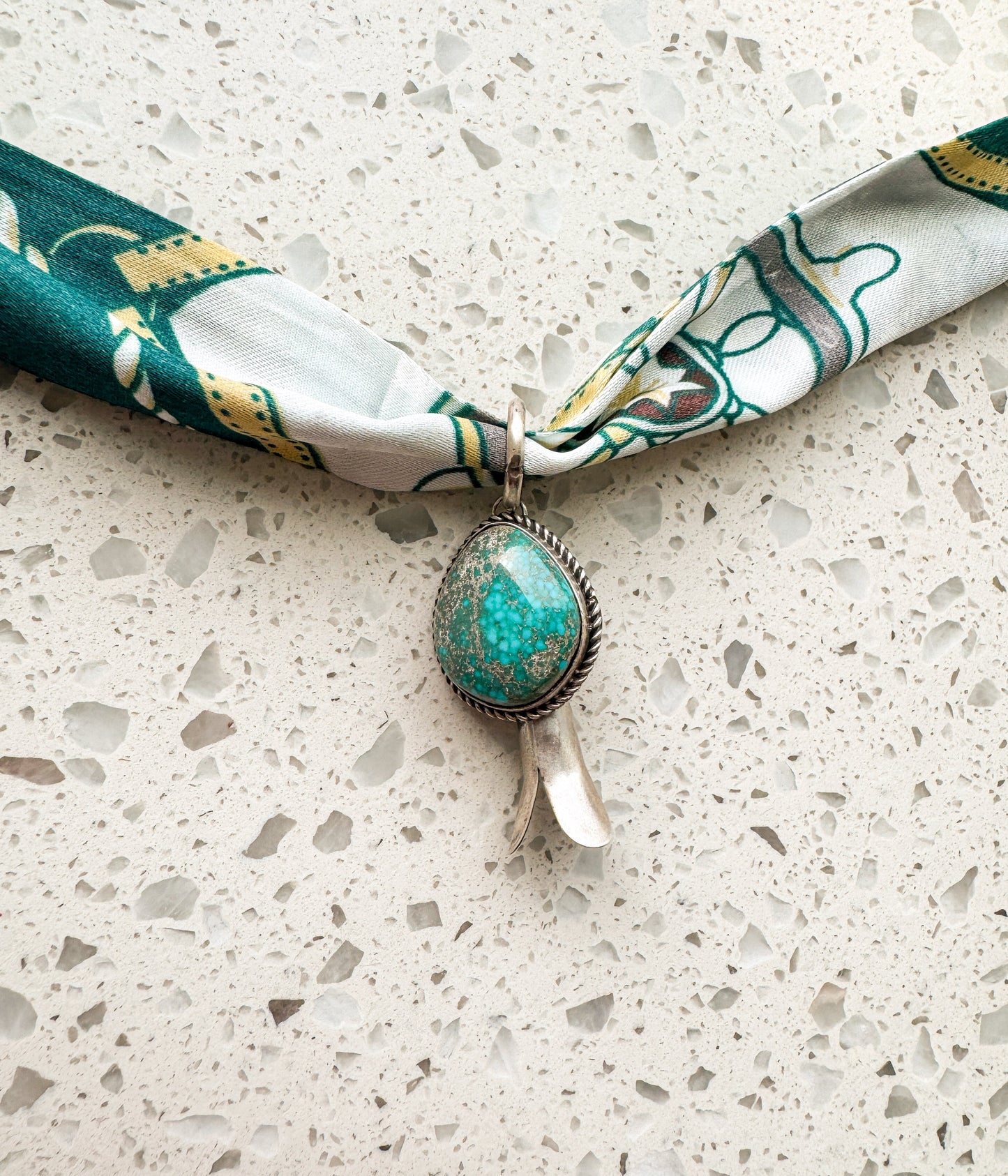 Dalianne Nez Turquoise Pendant on Silk Scarf Necklace