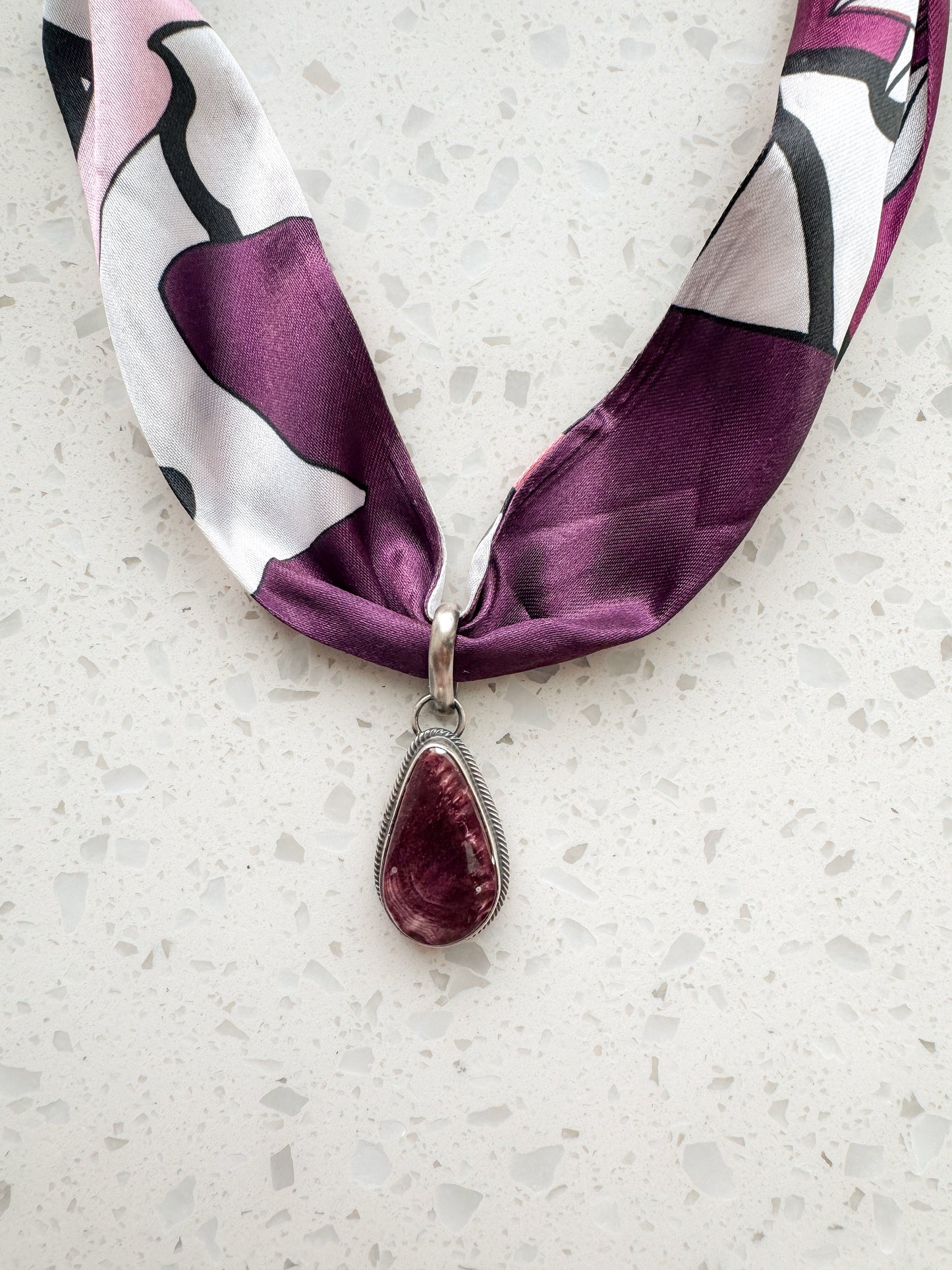 Delbert Begay Spiny Oyster Pendant on Silk Scarf Necklace