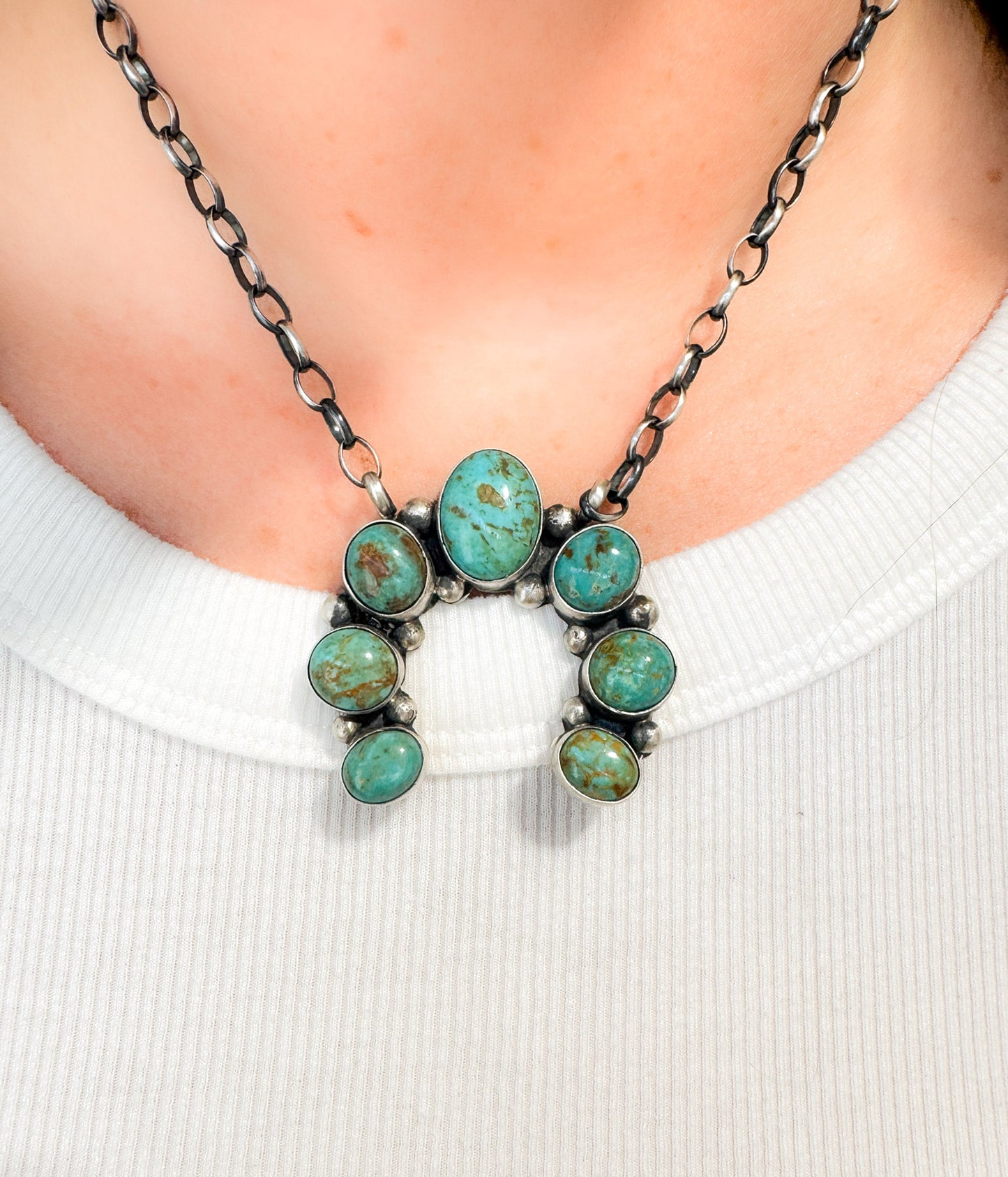 Kingman Turquoise Navajo Necklace Naja Style by Augustine Largo