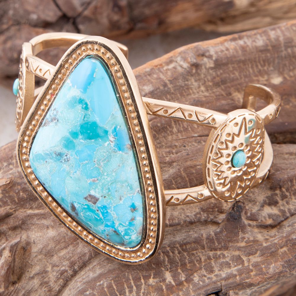 Tulum Blue Turquoise Golden Cuff Bracelet