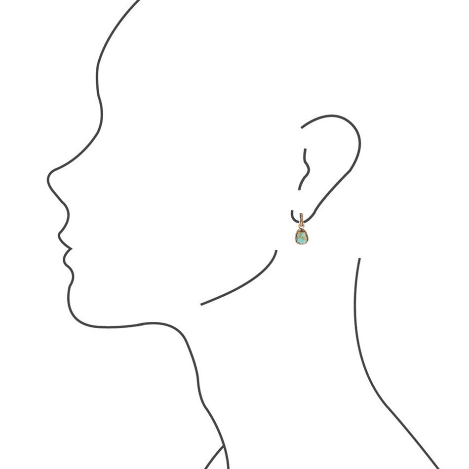 Blue Turquoise Golden Roped Earrings Bronze Handmade