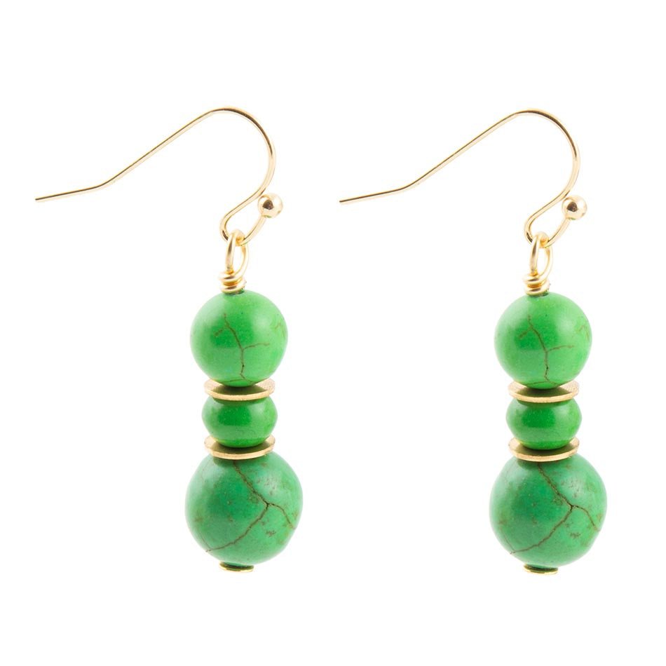 Green Magnesite Golden Drop Earrings Lightweight Brass Jewelry