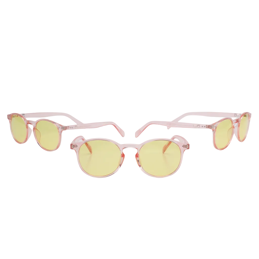 Rose Quartz Blue Light Blocking Glasses Daytime and Nighttime Protection DreamWalkerz Crystal Collection