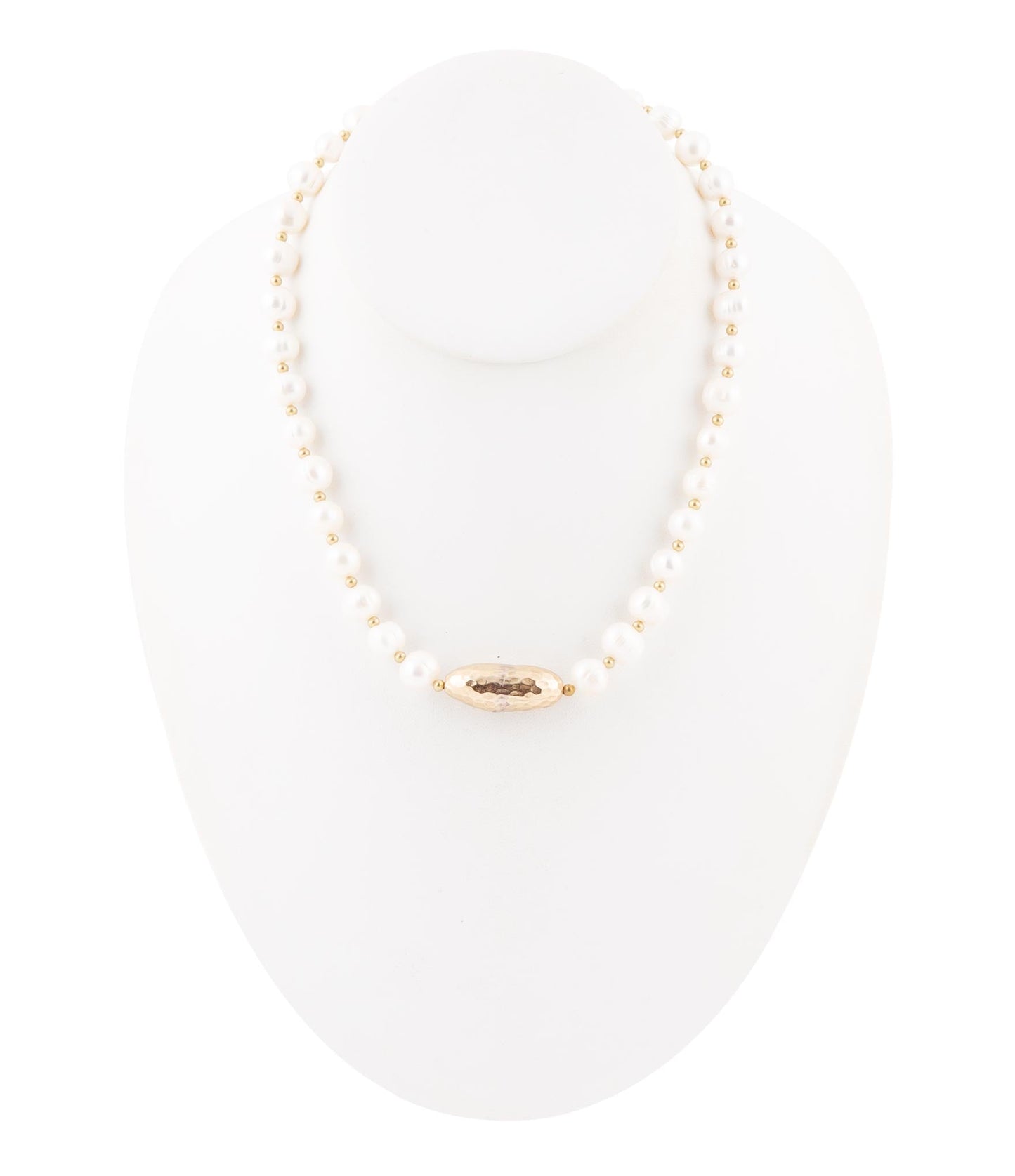 White Pearl Golden Beaded Strand Necklace