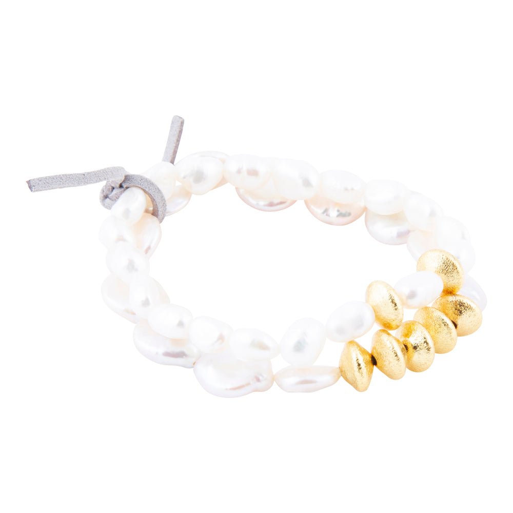 White Pearl Golden Stretch Bracelet Set