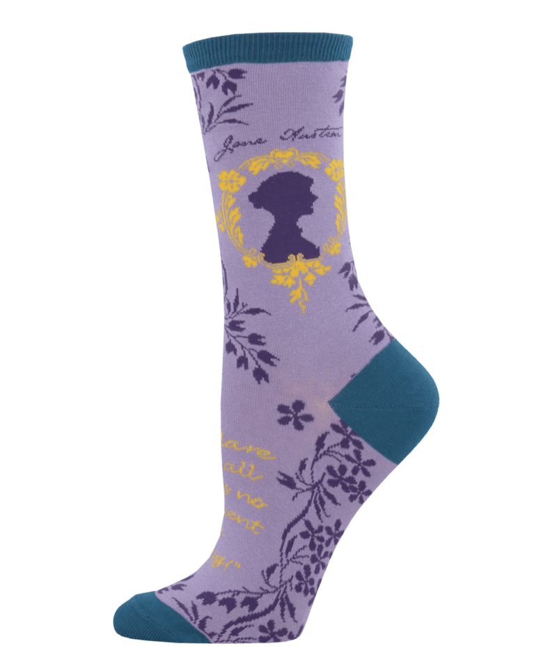 Socksmith Womens Novelty Crew Socks Jane Austen Lavender Purple Novelty Footwear - WNC717-LVD