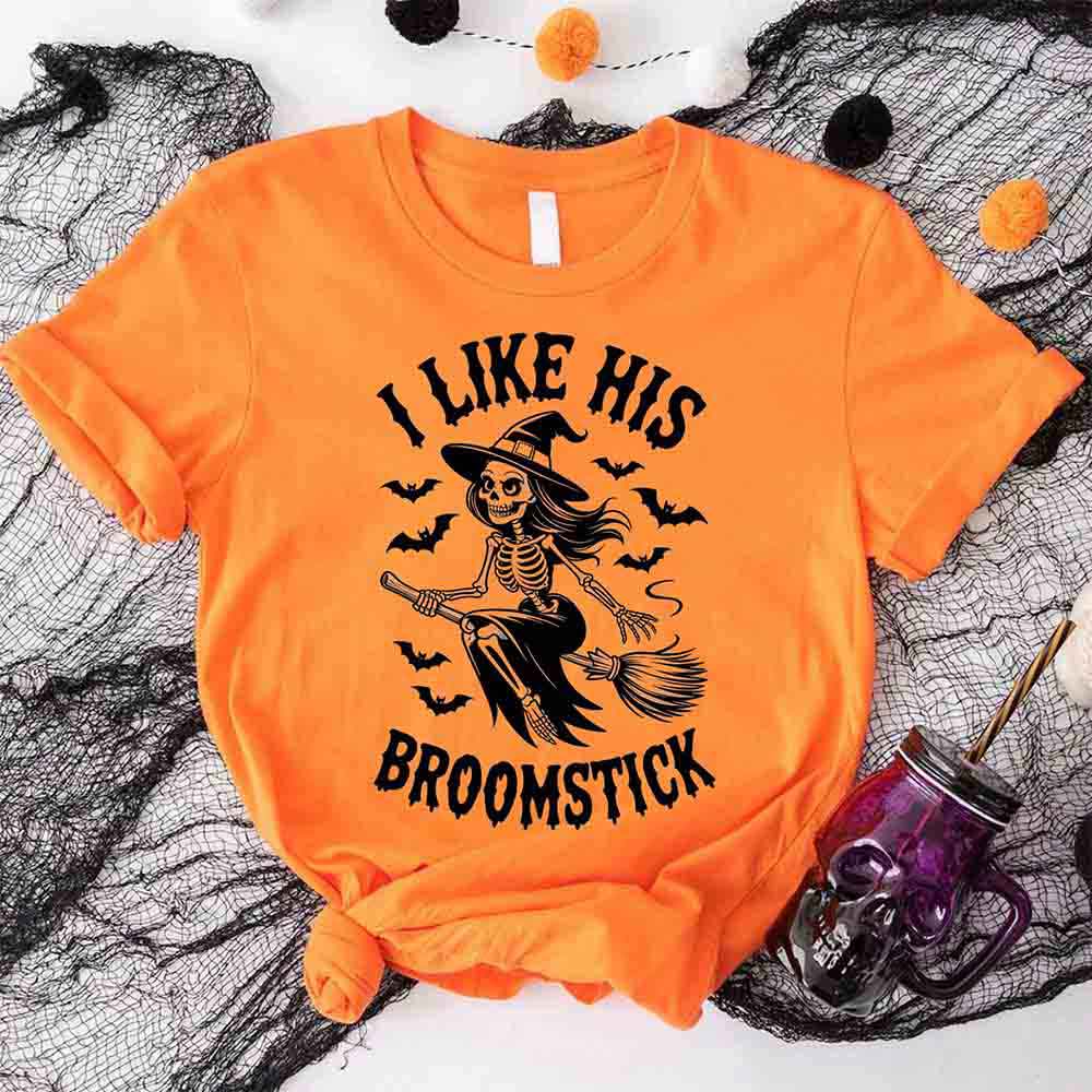 I Like Her Pumpkins & His Broomstick Funny Matching Halloween Couple T-Shirts