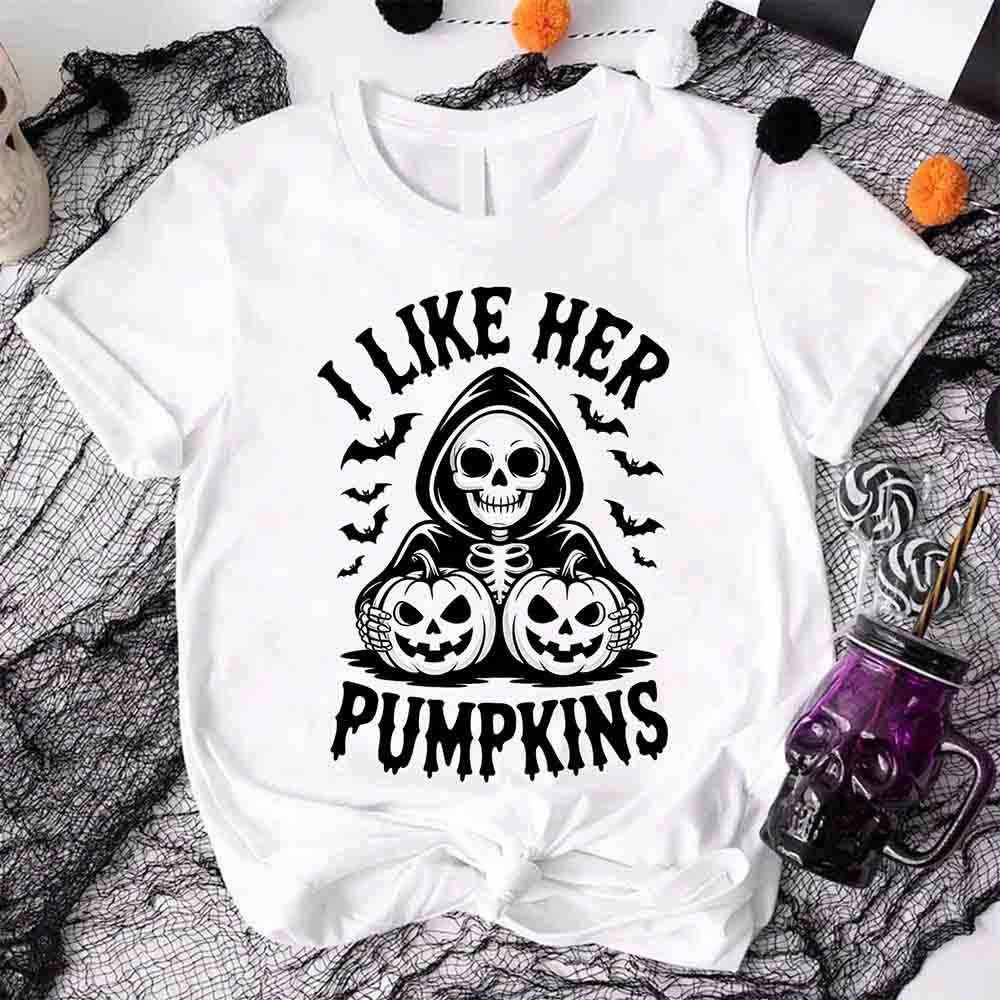 I Like Her Pumpkins & His Broomstick Funny Matching Halloween Couple T-Shirts